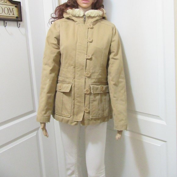 Beige Tan Coat Roxy size Medium - Hood - Picture 6 of 14